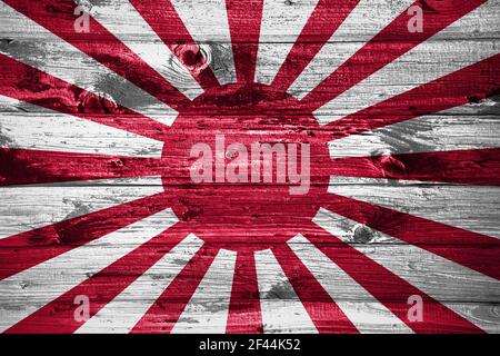 Rising Sun flag on wooden planks background wood flag Stock Photo