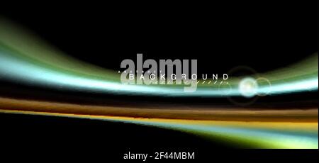 Color shiny light effects on black, liquid style multicolored wavy shape. Color shiny light effects on black, liquid style multicolored wavy shape. Artistic illustration for presentation, app wallpaper, banner or poster, geometric design Stock Vector