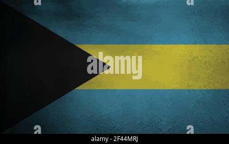 Bahamas flag with waving grunge texture. Vector background. Stock Vector
