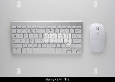 View of keyboard and mouse of a modern computer. Top view. Stock Photo
