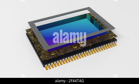 Modern digital camera sensor disassembled isolated on white, clipping path included, 3D rendering Stock Photo
