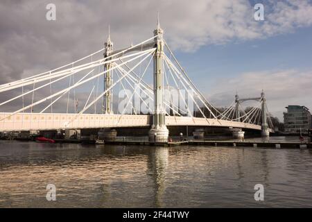 Delicate and ornate metalwork on Albert Bridge, Chelsea, London, England, UK Stock Photo