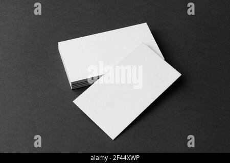 Business cards blank. Mockup on black background.  Copy space for text. Stock Photo