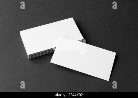 Business cards blank. Mockup on black background.  Copy space for text. Stock Photo