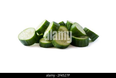 Sliced cucumber isolated on white. Cucumbers with copy space for text. Cucumbers isolated on white background. Fresh cucumber slices isolated on white Stock Photo