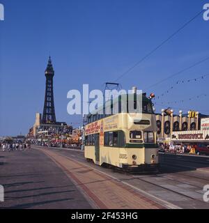 Balloon car tram 715 on the promenade. Blackpool, Lancashire, England, UK Stock Photo