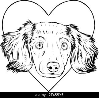 draw in black and white of puppy head dog in heart vector illustration Stock Vector