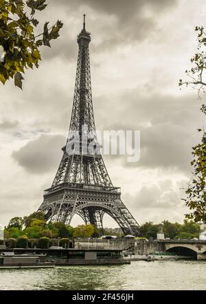 Eiffel Tower in autumn, and the banks of the Seine in Paris, France Stock Photo