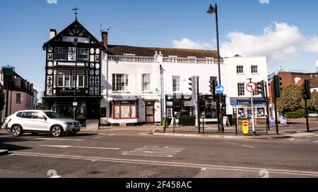 London UK, March 19 2021, Row Of Shops, Pub And Estate Agents With No People