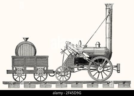 Stephenson's Rocket, an early steam locomotive, Liverpool and Manchester Railway, October 1829 Stock Photo