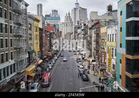 busy china town in new york city Stock Photo