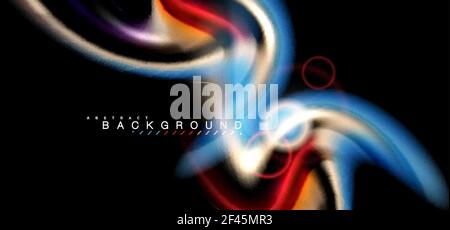 Color shiny light effects on black, liquid style multicolored wavy shape. Color shiny light effects on black, liquid style multicolored wavy shape. Artistic illustration for presentation, app wallpaper, banner or poster, geometric design Stock Vector