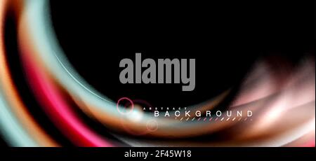Color shiny light effects on black, liquid style multicolored wavy shape. Color shiny light effects on black, liquid style multicolored wavy shape. Artistic illustration for presentation, app wallpaper, banner or poster, geometric design Stock Vector