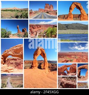 Utah landscapes photo collage - travel collection with national parks (Arches and Canyonlands). Stock Photo