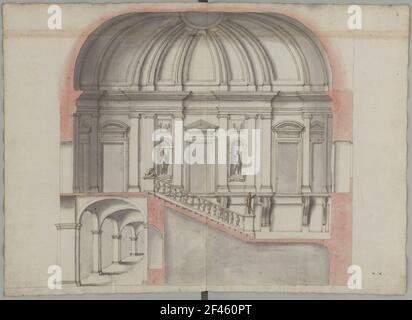 Staircase with triangular stairs, longitudinal section Stock Photo