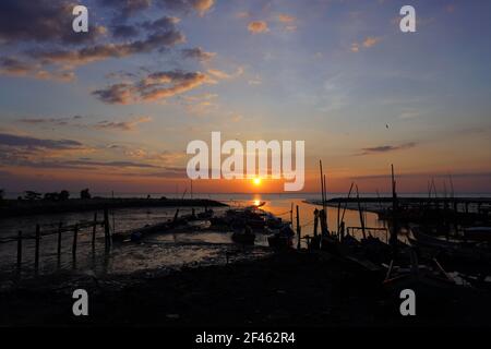 Beautiful sunset at Kampung kuala Kuar Jawa fishing village, Alor setar, Kedah. Stock Photo