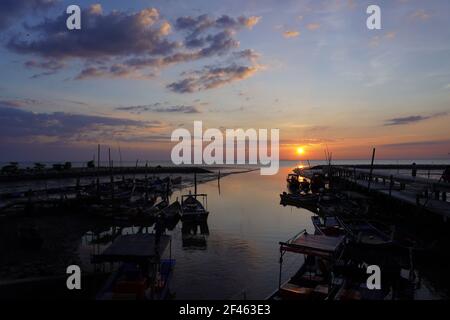 Beautiful sunset at Kampung kuala Kuar Jawa fishing village, Alor setar, Kedah. Stock Photo