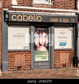 London UK, March 19 2021, Cabello Hair And Beauty Saloon Closed During Covid-19 Coronavirus Lockdown For Public Health Safety Stock Photo