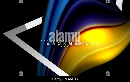 Rainbow fluid colors wave and metallic geometric shape. Rainbow fluid colors wave and metallic geometric shape. Artistic illustration for presentation, app wallpaper, banner or poster Stock Vector