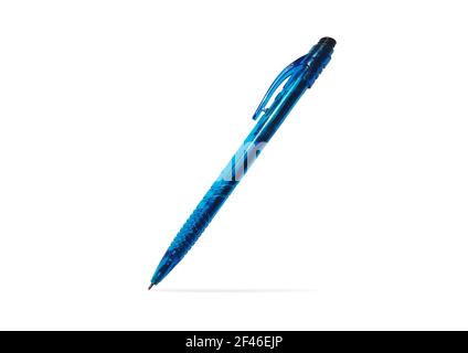 Beautiful blue ballpoint pen isolated on white background with clipping path for design.front view Stock Photo