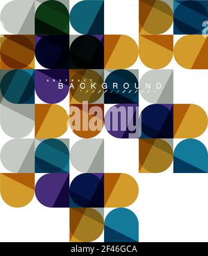 Round square geometric shapes on white, tile mosaic abstract background. Round square geometric shapes on white, tile mosaic abstract background. Vector artistic illustration for presentation, app wallpaper, banner or poster Stock Vector