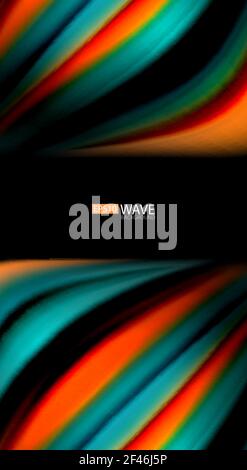 Abstract wave lines fluid rainbow style color stripes on black background. Artistic illustration for presentation, app wallpaper, banner or poster. Abstract wave lines fluid rainbow style color stripes on black background. Vector artistic illustration for presentation, app wallpaper, banner or poster Stock Vector