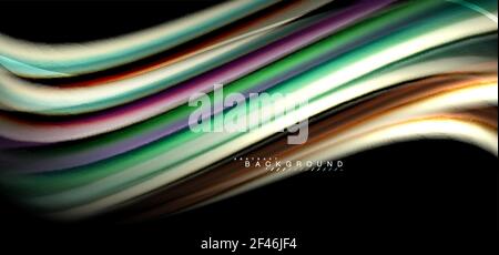 Multicolored wave lines on black background design. Multicolored wave lines on black background vector design Stock Vector