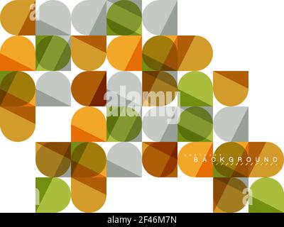 Round square geometric shapes on white, tile mosaic abstract background. Round square geometric shapes on white, tile mosaic abstract background. Vector artistic illustration for presentation, app wallpaper, banner or poster Stock Vector