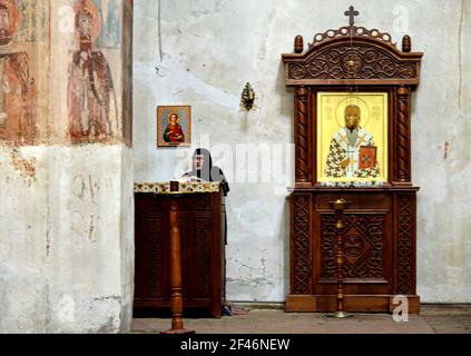 GEORGIA ANANURI Ananuri is an architectural complex, consisting of a castle with crenellated walls,and two churches: the old church of the Dormition Stock Photo