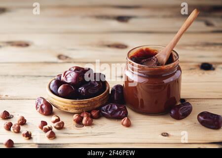 Hazelnut Chocolate Date Spread (vegan and sugar-free) Stock Photo