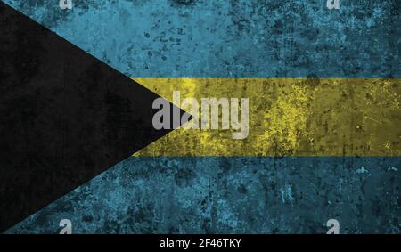 Bahamas flag with waving grunge texture. Vector background. Stock Vector
