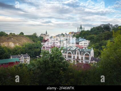 Aerial skyline of Kyv with St. Andrew's church - Kiev, Ukraine Stock Photo