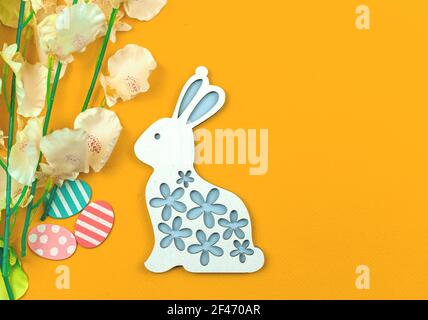 Concept of spring, eggs with flowers, top view Stock Photo - Alamy