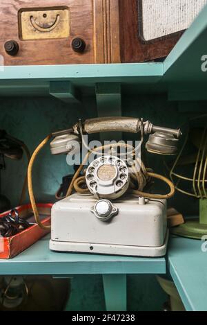 World War Two vintage telephone on display at Eden Camp in the North Yorkshire Moors near Malton, England Stock Photo