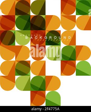 Round square geometric shapes on white, tile mosaic abstract background. Round square geometric shapes on white, tile mosaic abstract background. Vector artistic illustration for presentation, app wallpaper, banner or poster Stock Vector