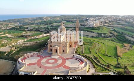 Basilica of the National Shrine of the Blessed Virgin of Ta' Pinu Aerial image 2020 Stock Photo
