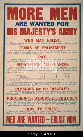 A first world war recruitment poster saying More Men Are Wanted Stock Photo