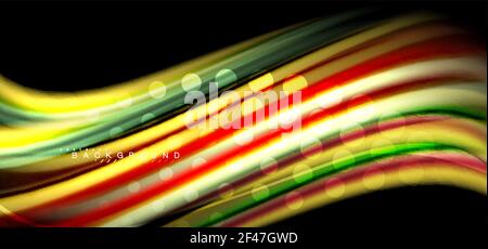 Multicolored wave lines on black background design. Multicolored wave lines on black background vector design Stock Vector
