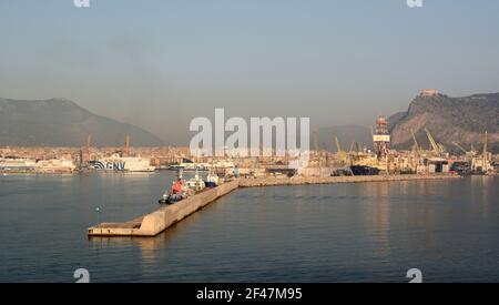 Sunrise at the port of Palermo. Sicily. Italy Stock Photo