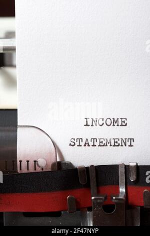 Typewriter Statement Balance sheet text written with a typewriter Stock Photo - Alamy
