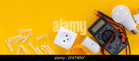 electrical tools for repairing electricians in the house. Stock Photo