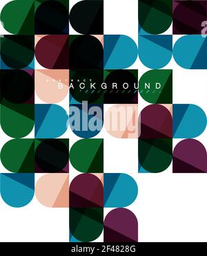 Round square geometric shapes on white, tile mosaic abstract background. Round square geometric shapes on white, tile mosaic abstract background. Vector artistic illustration for presentation, app wallpaper, banner or poster Stock Vector
