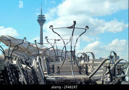 Gastronomy lockdown, closed restaurant, beer garden bar due to corona epidemic, chairs and tables stacked,symbol picture Stock Photo