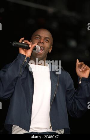 Trevor Nelson on stage at 'The Jam In The Park' concert, held in Finsbury Park, London, UK. 17th June 2001 Stock Photo