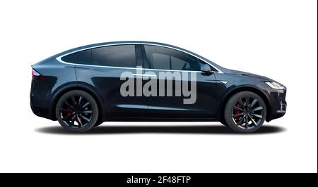 Premium electric SUV car, side view isolated on white background Stock Photo