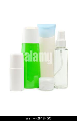 Set of cosmetic bottles isolated on white background Stock Photo