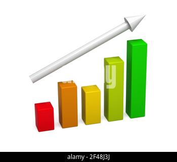 3D Bar Chart. Concept growth and rise. Isolated on a white background. Economic upward and progress. Stock Photo