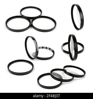 Macro lenses set isolated on a white background. Close up filter set isolated on a white background Stock Photo