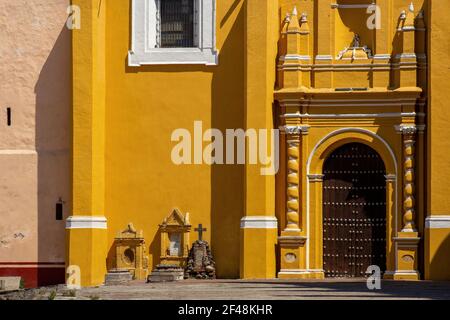 A closeup of the Convent of San Gabriel Arcangel door entrance in Cholula, Mexico Stock Photo