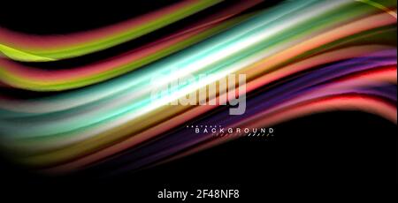Multicolored wave lines on black background design. Multicolored wave lines on black background vector design Stock Vector